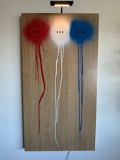 Wow Abstract Modern Painting on Wood Panel Wall Art Red White Blue Drips picture