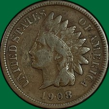 1908-S Indian Head Cent Fine F Coin #49174 picture