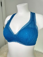 Victoria's Secret Blue Floral Lace Racerback Wireless Bralette Bra Size S picture
