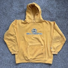 Vtg 90s Men’s Billabong Surfing Spellout Yellow Hoodie Medium picture