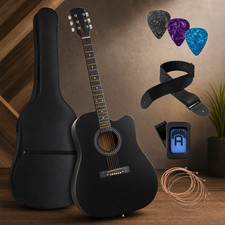 41 Inch Acoustic Guitar Bundle Black Cutaway Beginner Bag Strap Tuner Picks picture