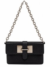 Furla Black Leather Chain Shoulder Bag Flap Purse picture