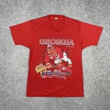 Vintage 1987 Georgia Bulldogs T Shirt Mens Small Red Screen Stars The Partying picture