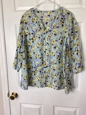 J. Jill  Love Linen Watercolor Floral Button Front Blouse Tunic Pleated size PM picture