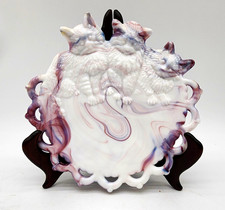Westmoreland Kitty Cat Kittens Purple White Slag Glass Candy Dish Plate Vintage picture