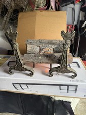 Vintage Set Cast Iron Fireplace Andirons Fire Dogs Primitive  18” Pullman N.Y. picture