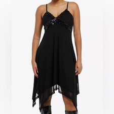 Cosmic Aura Black Sequin Hanky Hem Cami Dress picture
