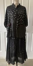 MAO MAM Lagenlook Abstract Art to Wear 2pc Tunic Jacket Maxi Skirt Gray Ivory L picture