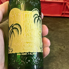 Vintage 40s-60s Sunny Isles Pure Pineapple Juice, Green Glass Soda Bottle, 7 oz picture