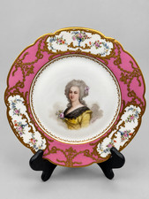 Antique Sevres Style French Porcelain Portrait Plate Gallois Pink Gilt- CHIPPED picture
