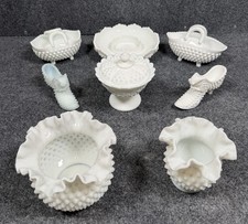 Vintage Fenton White Milk Glass Hobnail SET OF 8 Pieces (near Mint) picture