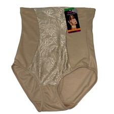 Maidenform Brief Shaper Beige Black Hi Waist Hi Cut Ultra Firm Tummy Toner 83061 picture
