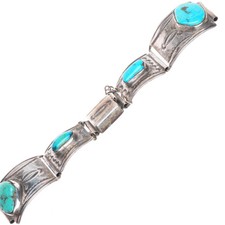 c1940's-50's Mark Chee Navajo stamped sterling silver turquoise link watch band picture