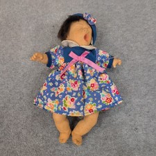 Vintage Gi-Go Bean Bag Baby Doll Blue Floral Dress Bonnet Blue Bow Yawning picture