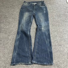 Romwe Jeans Womens XL Blue Viscose Flare Leg Embroidered Cross Y2K Distressed picture