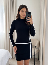 Reiss Annie Black Ivory High Neck Knit Mini Dress Contrast Trim picture