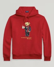 NWT Polo Ralph Lauren Men's Pullover Polo Bear Hoodie Fleece Sweatshirt Red XL picture