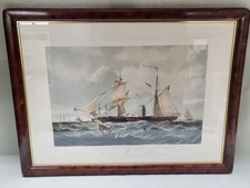 Antique 1857 Hand Colored Engraving HMS Cyclops Steam Frigate Ackermann London picture