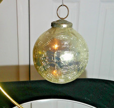 Vintage Heavy Glass Kugel Style Christmas Ornament Silvered Crackle 3.2” 4.3 oz picture