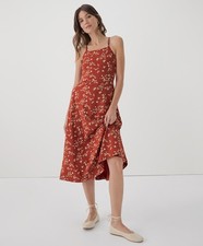 Pact Women's Fit & Flare Midi Dress Medium Regular Scattered Sprigs Tandoori picture