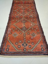 Antique Oriental Hand-Knotted Wool Runner Malayer Rust/Navy Blue 3'8