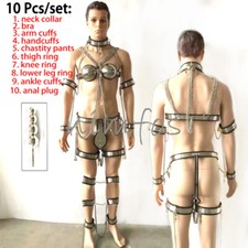 10pcs/set Stainless Steel Male Chastity Belt Device Bra Collar Hand Ankle Cuffs picture
