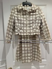 Vintage 1960s ILGWU Union Made 2 Pc Dress Jacket Set Polka Dot Belted Mod picture