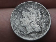 1867 Three 3 Cent Nickel 3CN- Several Die Cracks/Breaks, Shattered Reverse picture