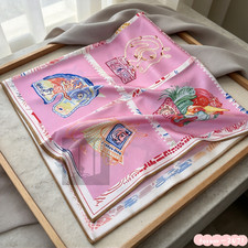 Hermès Women's pink Vintage horse-head print pattern Square silk scarf 35*35in picture