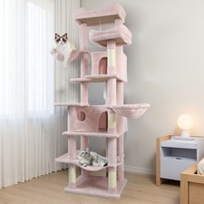 68in Tall Multi-Level Green Cat Tree with Hammocks, Hanging Basket, Cat Cave, Re picture