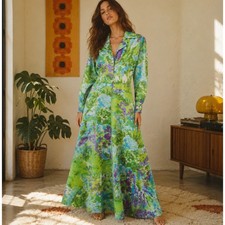 Vintage Concept 70s Swirl Sakowitz Maxi Dress Floral Groovy Hostess Hippy S M picture