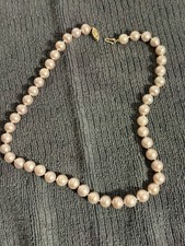 14K Gold Hook Clasp Cream Vintage Genuine Pearl Beaded Necklace Signed picture