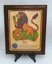 Vintage 1970s Leo Lion Astrology Sign Wall Art With Frame Zodiac  picture