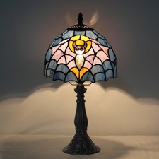 Gothic Bat Tiffany Style Table Lamp Stained Glass Halloween Desk Accent Light picture