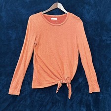 Madewell Womens Long Sleeve Top Orange Rust Linen Cotton Side Tie Size M Natural picture
