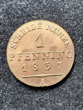 1837-A Pfenning German States Prussian Copper Coin Unc Like Condition picture