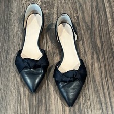 J Crew Navy leather d'Orsay flats satin knot Size 6.5 AC250 picture