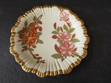 Antique ROYAL WORCESTER 19th C BOTANICAL FLORAL BLUSH IVORY W/GOLD PLATE picture