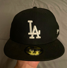New Era 59FIFTY Los Angeles Dodgers MLB Fitted Cap Hat Black/White 7 3/4 picture