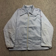 Vintage Wildcat Mascot Work Jacket Light Blue Twill Zip Up Embroidery Small 60s picture