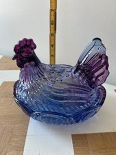 Purple Blue Glass Hen on Nest Covered Dish picture