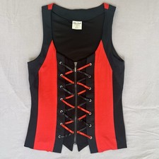 DC Comics Women’s Top Harley Quinn Sz M Zip Front Corset Red Black Halloween picture