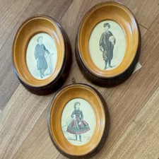 Set 3:Antique Victorian Oval Solid Wood Portrait Framed Etchings circa 1870-80s picture