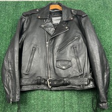 VTG UNIK Premium Men's Black Leather Motorcycle Biker Jacket Size 48 XL Quilted picture