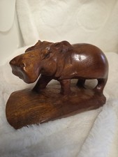 vintage hand-carved wooden hippopotamus figurine picture
