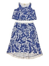 Moulinette Soeurs Anthropologie Top & Skirt Set 4 Embellished Bleuet Blue White picture