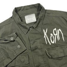 Vintage Korn Military Field Jacket Mens Large Green Band Logo Graphic Grunge picture