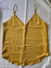 Express Petite S Mustard Solid V-Neck Spaghetti Strap Chiffon Polyester Cami picture
