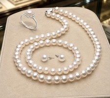 Cultured Freshwater Pearl Necklace, Ring and Earrings Set | New $1700 Certified picture
