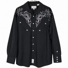 Panhandle Slim Mens L Black Embroidered Western Shirt Pearl Snap Cowboy Retro picture